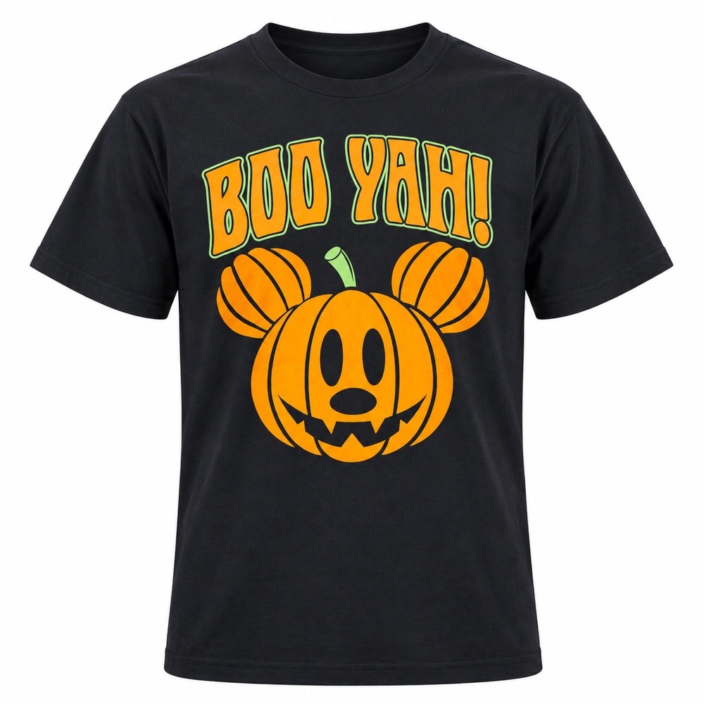 Disney Mens Mickey Mouse Halloween Pumpkin Tee Small Cotton Blend Black Boo Yah